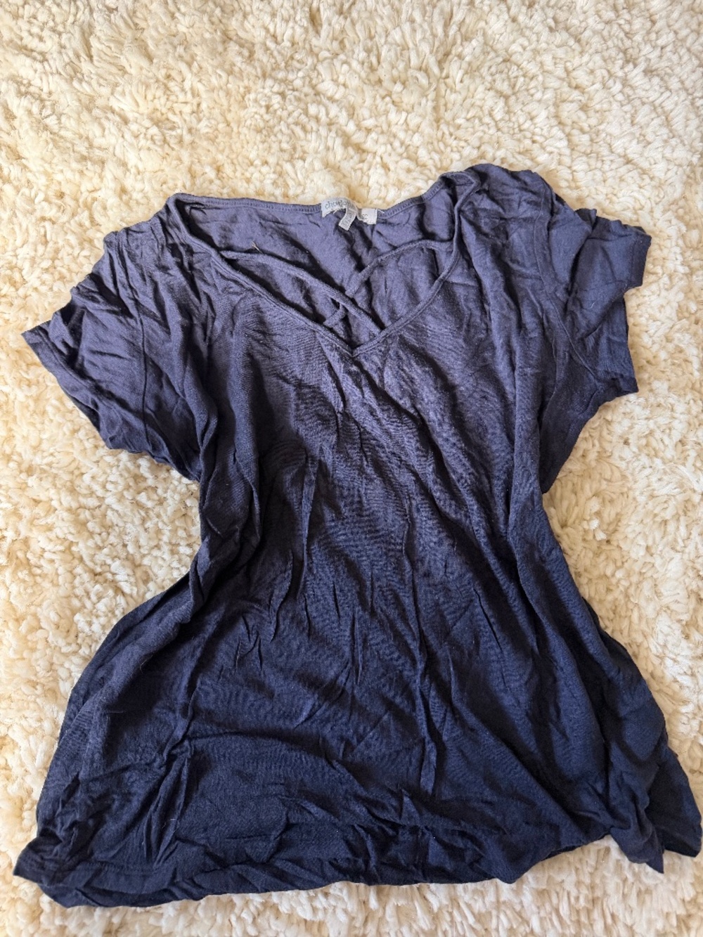 Lightweight Charlotte Russe Dark Navy V-Neck cross cross Short Sleeve Tee in dar
